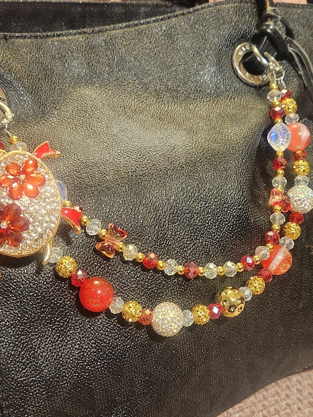 Red Crystal Turtle Pendant Chain - Bag/Phone Charm